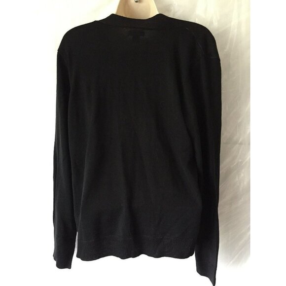 New Directions Sweater PM Drape Neck Black White Mixed Print Shoulder Zip Goth - Picture 4 of 12